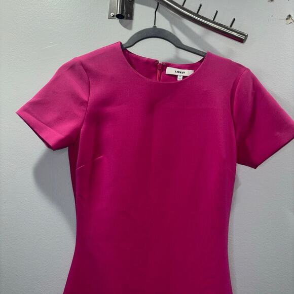 LIKELY Hot Pink Bodycon Short Sleeve Cocktail Sheath Dress - Size 4 - Picture 5 of 12